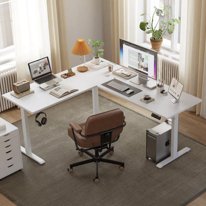 Agilestic L Shaped Standing Desk Adjustable Height, Electric Corner Standing Desk, 63 x 55 inch Sit Stand Computer Table with Splice Board, White - WoodArtSupply