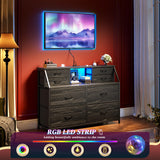 Romorgniz Dresser for Bedroom with Charging Station and LED, Sturdy Chest of Drawers with 8 Drawers and Two Open Shelves for Bedroom, Living Room,Hallway (Black) Romorgniz