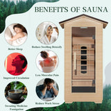 BNEHS Outdoor Infrared Sauna,1 Person Home Sauna with Rapid Warm-Up Heating Tubes & Panels,Wooden Sauna Spa Room with Chromotherapy Lamp,110V BNEHS