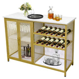 AT-VALY Bar Cabinets with Wine Rack and Glass Rack,Small Sideboard and Buffet Cabinet with Mesh Doors (Gold) AT-VALY