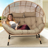 BULEXYARD Double Egg Chair Indoor Outdoor 680lbs, 2 Person Brown Wicker Oversized Stationary Egg Chair with Brown Thick Cushion, Patio Wide Lounge Loveseat with Legs for Balcony, Porch BULEXYARD