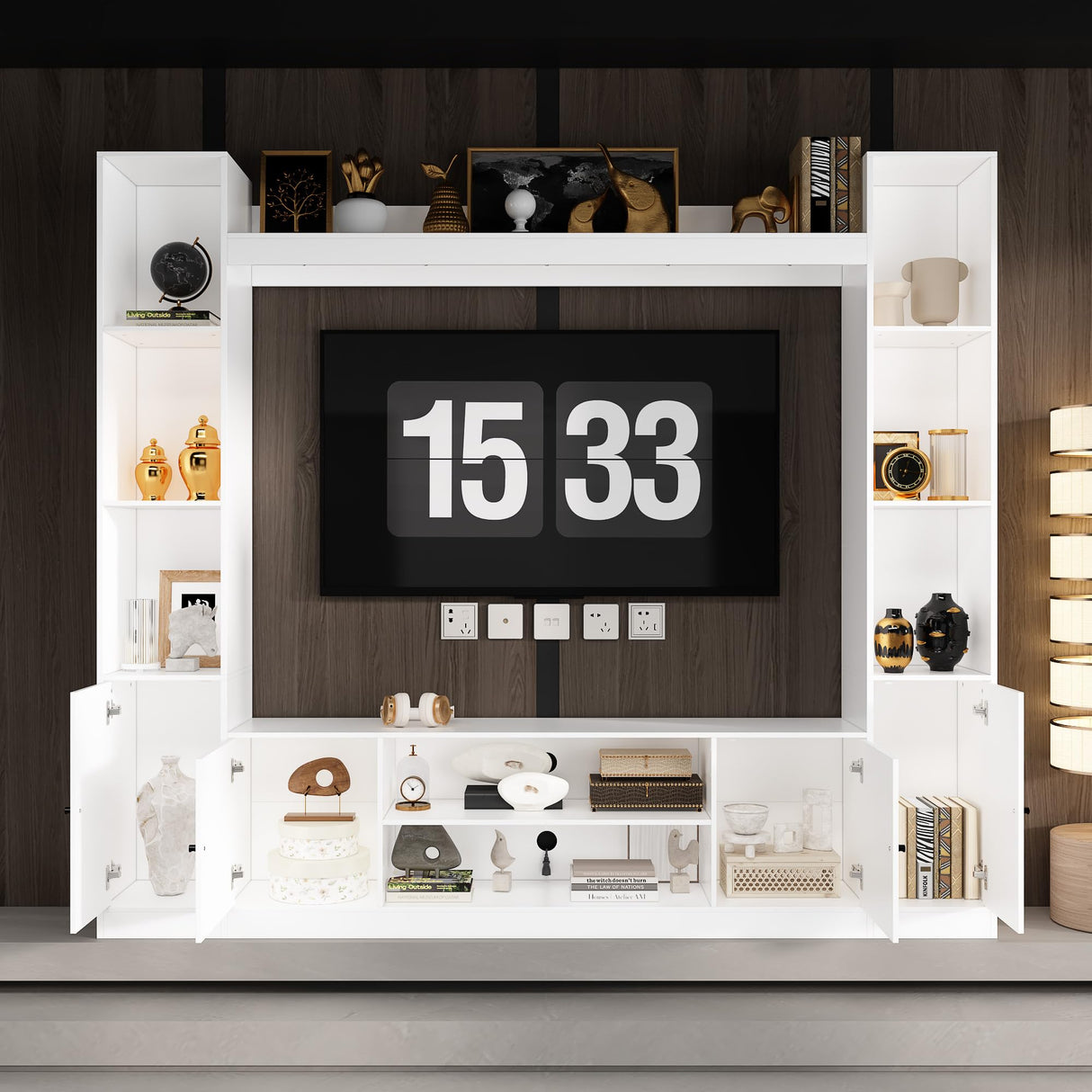 Homsee 4-in-1 Wall Unit TV Stand with Bookshelves for TVs up to 65", Modern Entertainment Center Media Console Table with Storage & Cord Management, White Homsee