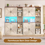 UPOSOJA Farmhouse Kitchen Pantry Storage Cabinet with Bar Cabinet Drawers & Shelves, Freestanding Hutch and Adjustable Shelves, Versatile Storage for Kitchen, Dining Room, Living Room, Off White UPOSOJA