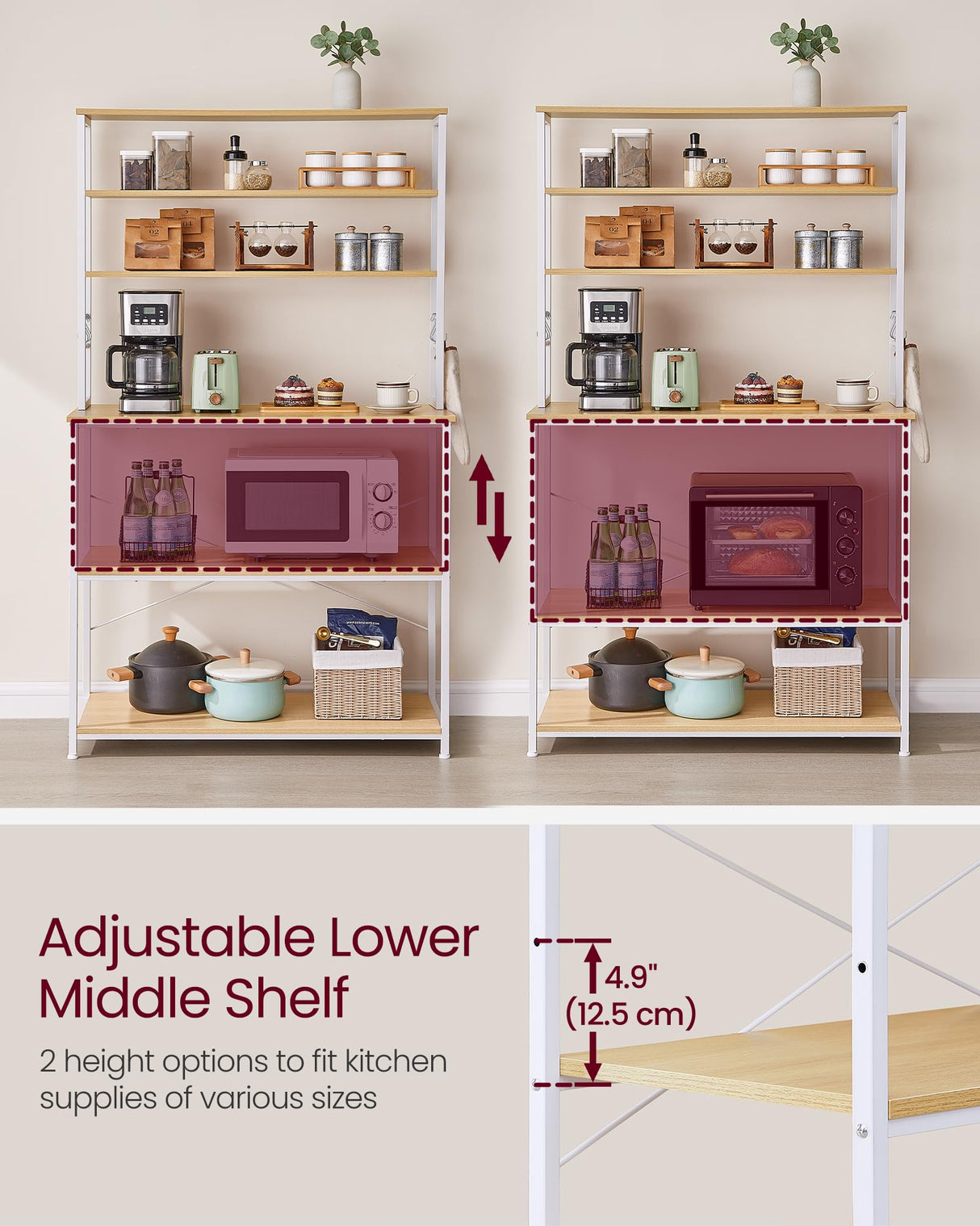 VASAGLE 39.4-Inch Industrial Oak and White Coffee Bar with 6-Tier Storage and Adjustable Shelves VASAGLE