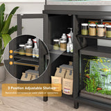 Hlivelood 55-75 Gallon Fish Tank Stand with Power Outlet&LED Light, Heavy Duty Metal Aquarium Stand for 2 Fish Tank Accessories Storage, Suit for Turtle Tank, Reptile Terrarium, 880lbs Capacity, Black Hlivelood