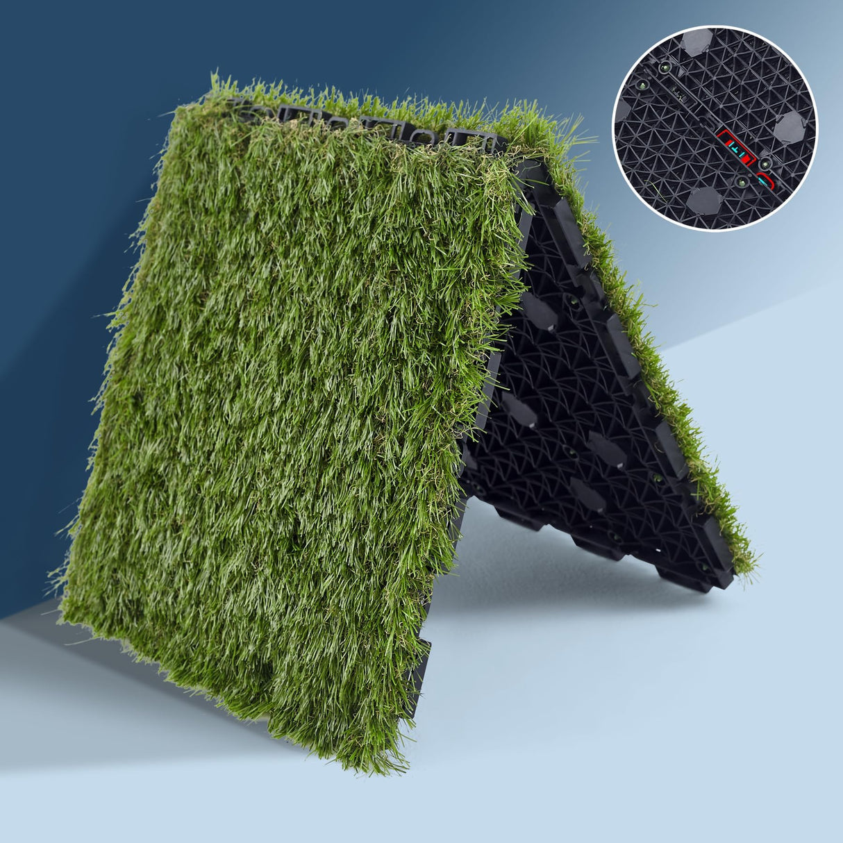 LOKANG Artificial Grass Turf Tile 12"x12" Synthetic Turf Grass Self-Draining Interlocking Deck Tiles Fake Grass Decor for Balcony & Patio Indoor & Outdoor Pet Areas (8-Pack) LOKANG