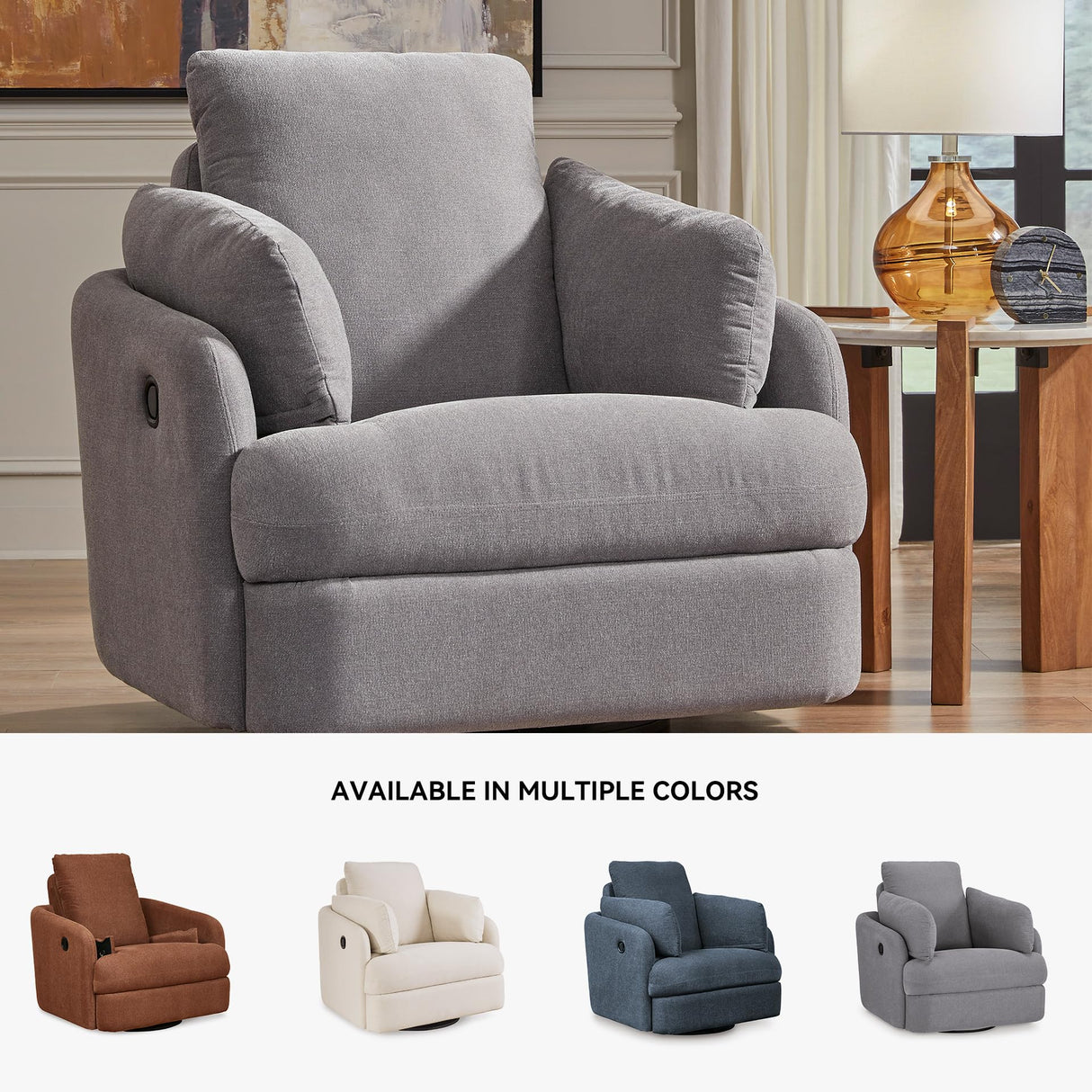 Signature Design by Ashley Modmax Contemporary Indoor Upholstered Press-Back Rocker Swivel Glider Recliner with Hidden Storages, Light Gray Signature Design by Ashley