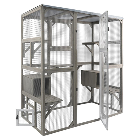 Catio Outdoor Cat Enclosure with Weatherproof Tarp Roof, Large Window, Multi-Platform Walk-in Cat House for Indoor/Outdoor Use Gowoodhut