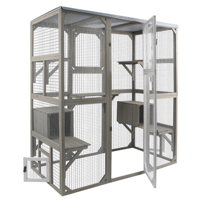 Catio Outdoor Cat Enclosure with Weatherproof Tarp Roof, Large Window, Multi-Platform Walk-in Cat House for Indoor/Outdoor Use