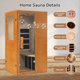 Real Relax Infrared Home Sauna, 1 Person Far Infrared Saunas for Home, Canadian Hemlock Wooden Indoor Sauna Room with LCD Control Panel, Bluetooth Speakers Real Relax
