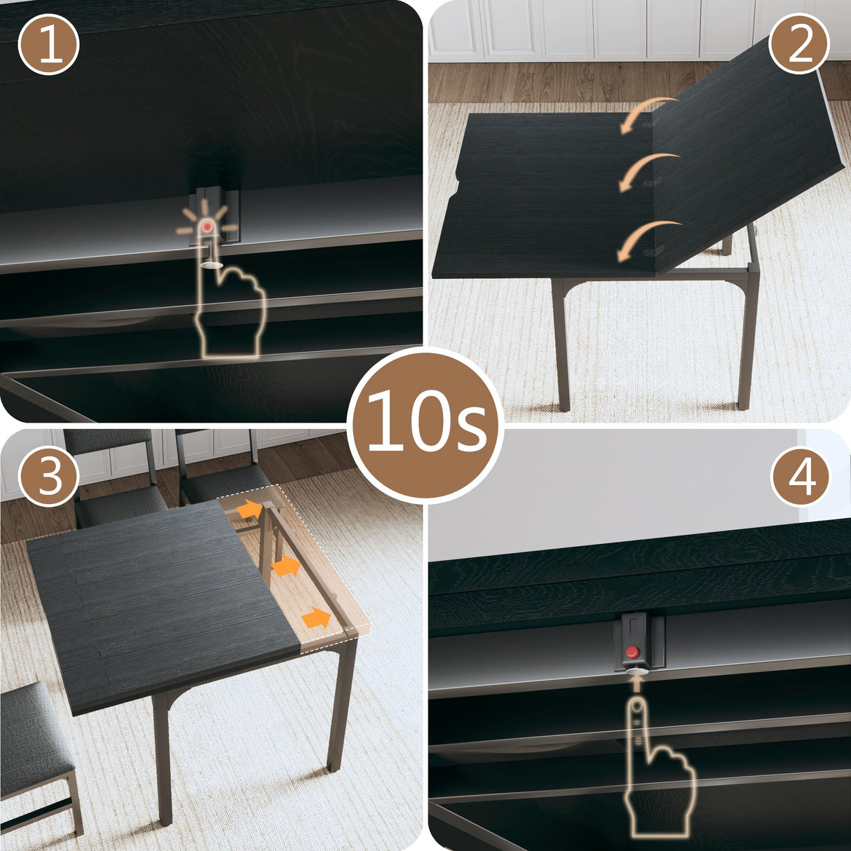 7-Piece Dining Table Set for 4-6, Extendable Kitchen Table Cushion Chairs Set of 6 with 6 Chairs, Rectangle Dining Table with Metal Frame & MDF Board, Folding for Small Apartment Saving Space, Black HUAHUU