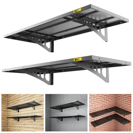 Brukid 2-Pack 1.64x4ft Adjustable Rail Type Wall Shelves Garage Storage Racks, Suitable for Garage, Storage Room, Kitchens Wall Mounted Floating Shelf (Black) Brukid