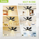 DAMINY 30 Inch Black and Gold 5 Blade Ceiling Fan with Light, Modern Ceiling Fan with Remote,Large Airflow,Flush Mount,6CCT,Dimmable,Noiseless,Bedroom Ceiling Fan DAMINY