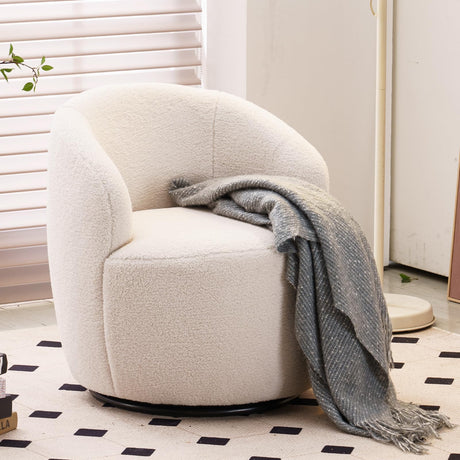 FOXHUNTER Swivel Barrel Chair, 360° Small Single Sofa Armchair Comfy Round Sofa Chair, Boucle Chairs Padded Armchair, Modern Round Accent Arm Chairs for Living Room Bedroom, Teddy Ivory FOXHUNTER