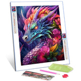 Fantasy Animal Dragon Diamond Painting DIY 5D, Numbering Kit, Tropical Pink Flowers Crystal Rhinestone Diamond Paintwork Mythical Wildlife Pictures Artwork Home Decor Adults Gift(12''Wx 16''H) TUMOVO