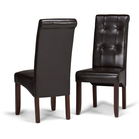 SIMPLIHOME Cosmopolitan Parson Dining Chair (Set of 2), Tanners Brown Faux Leather and SOLID WOOD, Square, Upholstered, For the Dining Room, Contemporary Modern SIMPLIHOME