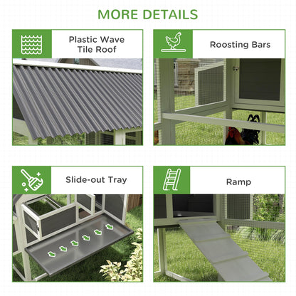 PawHut Chicken Coop with Run, Large Wooden Chicken House with 2 Nesting Boxes, 2 Roosting Bars, Ramp & Tray, Hen House Poultry Cage for 6-8 Chickens, 69" W x 84" x 59"