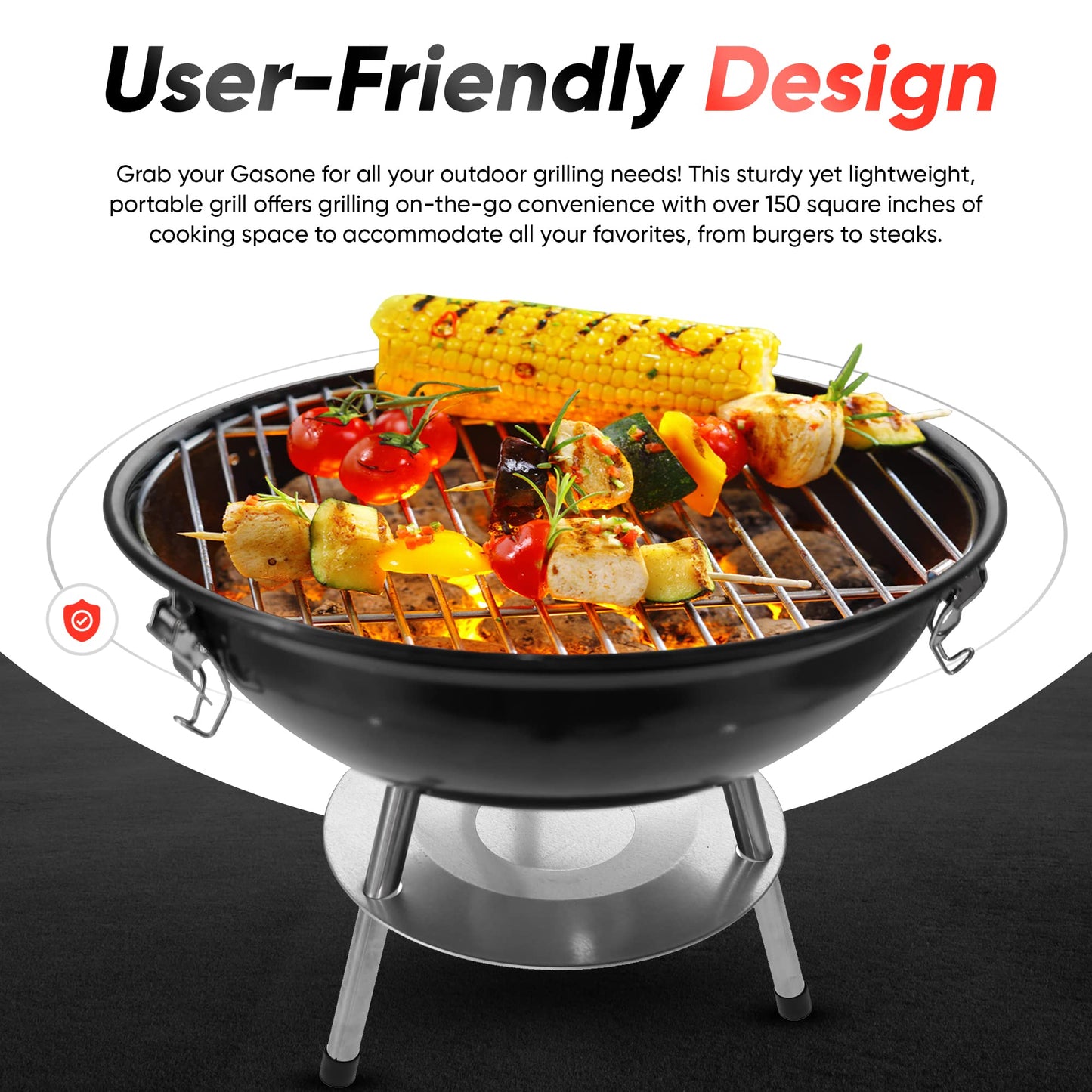 Gas One – 14-inch Portable Barbecue Grill with 3-Point Locking Lid for Heat Preservation – Dual Venting System – Small Charcoal Grill for Backyard, Camping, Boat