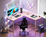 Casaottima L Shaped Gaming Desk, Corner Desk Gaming Table for Home Office, Computer Desk Sturdy Writing Workstation for Small Space, Easy to Assemble, 51 inch, Carbon Fiber Surface, Pink Casaottima