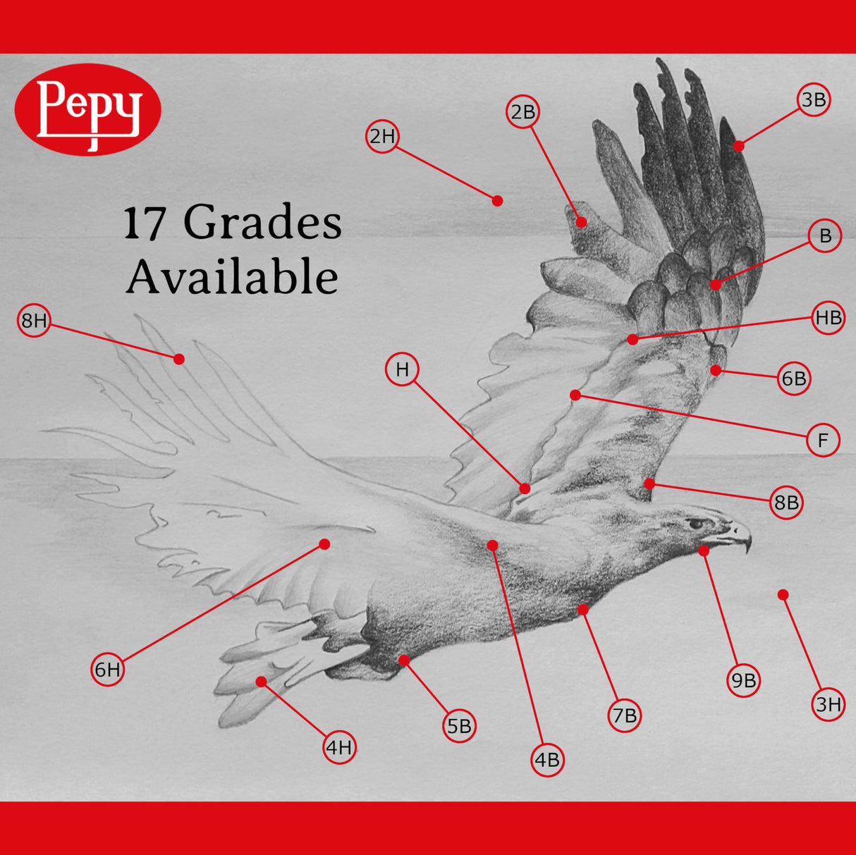 Pepy Graphite Professional Drawing Pencils - Set of 12 6B Pre-Sharpened Black Lead Pencils; Perfect for Drawing, Sketching and Shading, Graphic and Fine Art Pepy