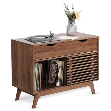 Record Player Cabinet, Vintage Stereo Console, Vinyl Record Storage Cabinet, Mid Century Modern, Stereo Cabinets with Turntable Shelf, Turntable Stand with Storage, Drawer, Door, TV Stand Table Houseables