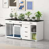 Lovinouse Large Dog Crate Furniture, 67" Wooden Dog Crates Kennel Furniture with Sliding Door, Storage Shelves and Drawers for Small, Medium and Large Dog, White+Black Tablet Lovinouse