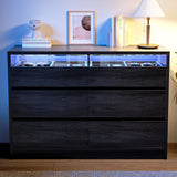 Jocoevol Modern LED 6 Drawer Dresser for Bedroom, Large Chest of Drawers with Hidden Handles, Long Double Wooden Dresser Closet for Living Room, Entryway, Hallway (Black) Jocoevol