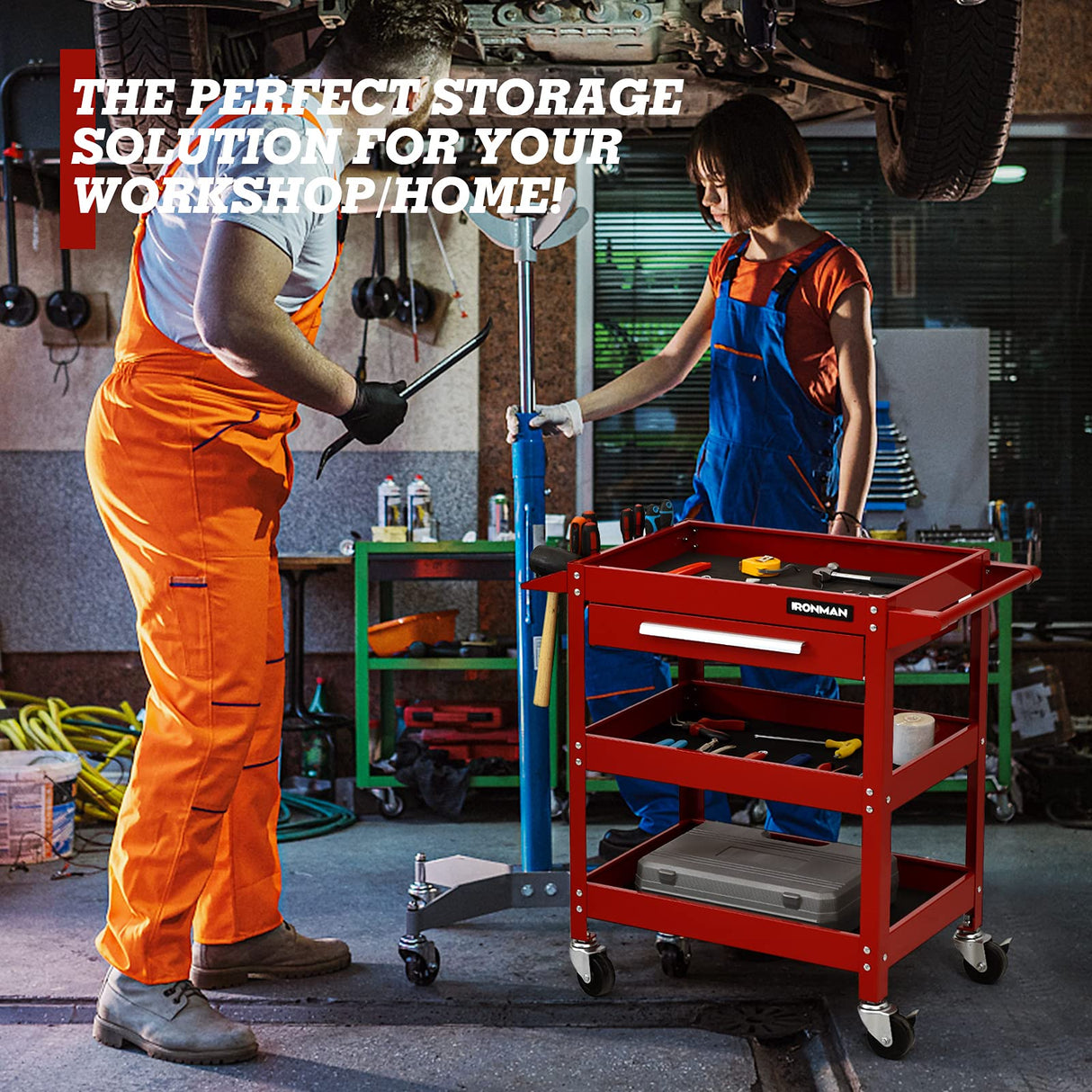 ARNOT 3 Tier Rolling 330 LBS Tool Cart on Wheels for Mechanics, Heavy Duty Tool Cart with Drawers, Perfect for Garage, Warehouse & Repair Shop, Red ARNOT