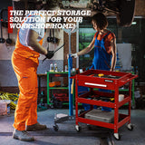 ARNOT 3 Tier Rolling 330 LBS Tool Cart on Wheels for Mechanics, Heavy Duty Tool Cart with Drawers, Perfect for Garage, Warehouse & Repair Shop, Red ARNOT