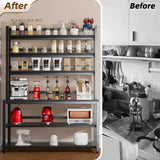 Aquzee Large Bakers Rack for Kitchens, 47in Wide (47.2“W x 15.7”D x 70.8" H) 6 Tiers Kitchen Stand with Hutch & Storage, Black Freestanding Tall Bakers Racks Organizer with Shelves Aquzee