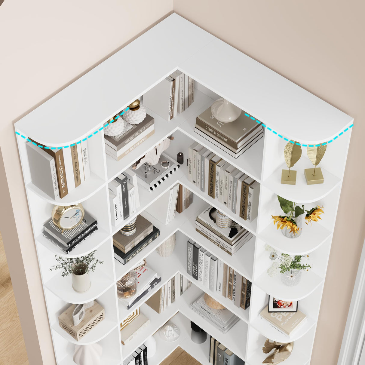 FOTOSOK 74” Tall Corner Bookshelf, 6-Tier Bookshelf and Bookcase with Open Storage, L Shaped Tall Bookcases Wooden Storage Shelves for Home Office, Thickened Boards for Better Load Bearing, White FOTOSOK