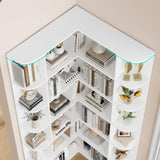 FOTOSOK 74” Tall Corner Bookshelf, 6-Tier Bookshelf and Bookcase with Open Storage, L Shaped Tall Bookcases Wooden Storage Shelves for Home Office, Thickened Boards for Better Load Bearing, White FOTOSOK