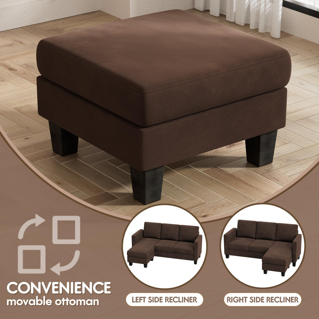 VICTONE Sectional Sofa Couch, 3 seat L-Shaped Small Sofa with Movable Ottoman Couch for Small Apartments, Living Rooms and Offices (Linen Fabric, Light Brown) VICTONE