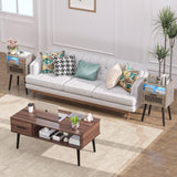 HAIOOU Set of 2 Mid Century Nightstand with Charging Station, Mid Century LED Light Modern End Table with Drawer, Glass Door, Open Shelf, Small Side Table Pine Wood Legs for Home Bedroom Living Room HAIOOU