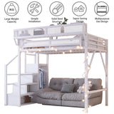 MoproBeti Queen Loft Bed with Stairs, Metal Loft Beds Queen Size Adults with Storage Shelves and Wardrobe, Heavy Duty High LoftBed for Teens, No Box Spring Needed, No Noise,White MoproBeti
