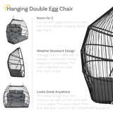 Sunnydaze Andrei Double Hanging Egg Chair with Cushion - 2-Person Outdoor Egg Chair - Includes Polyester Cushion - Dark Gray Sunnydaze