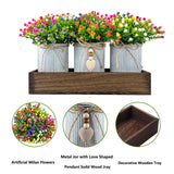 HEMYLU Table Centerpiece Decoration Artificial Flower Set with 3 Fake Milan Bouquet and Wood Tray for Desk Home Bathroom Office Décor HEMYLU