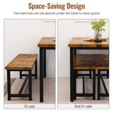 Recaceik Dining Table Set for 4 Kitchen Table Set with 2 Dining Benches, 3 Piece Farmhouse Dining Room Table Set Industrial Breakfast Nook Table Set for Small Space, Apartment, Rustic Brown Recaceik