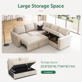 HONBAY Modular Sectional Sleeper Sofa with Pull Out Bed, L Shaped Sectional Couch with Storage Seat, Convertible Sectional Couches for Living Room, Beige HONBAY