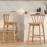 EYYTHUNG Wood Bar Stools Set of 2, 24" Barstool Farmhouse Counter Stools with Curved Back Counter Chairs for Kitchen Islands Dining Room, Natural Oak EYYTHUNG