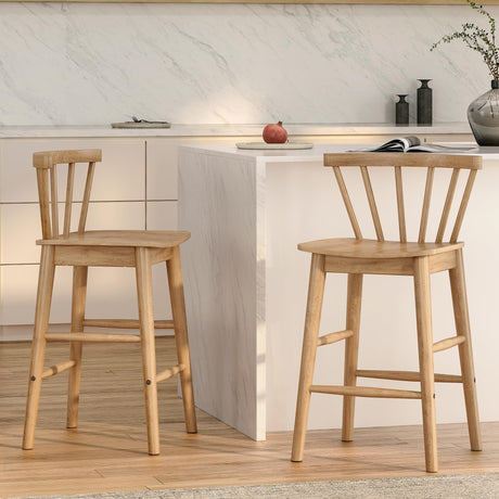 EYYTHUNG Wood Bar Stools Set of 2, 24" Barstool Farmhouse Counter Stools with Curved Back Counter Chairs for Kitchen Islands Dining Room, Natural Oak EYYTHUNG