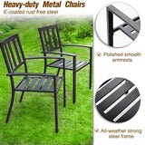 PHI VILLA 7 Piece Outdoor Dining Set for 6, 60” Rectangular Metal Steel Dining Table with Umbrella Hole & Stackable Dining Chairs for Patio, Deck, Yard, Garden PHI VILLA