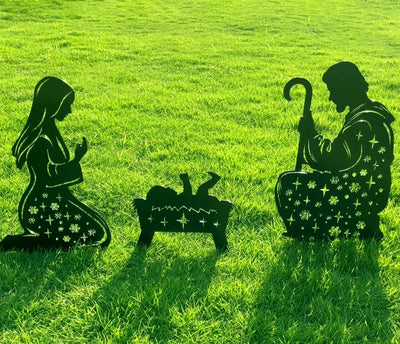 Doesen Metal Nativity Scene Outdoor Christmas Decorations, 17” Silhouette Outdoor Nativity Set, Weather Resistant Outside Yard Stakes for Yard Patio Lawn Garden Pathway