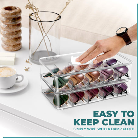 Sorbus Sunglasses Organizer - Plastic Stackable Eyeglass Case Storage Organizer for Multiple Glasses - Reading Glasses, Sunglass Holder with Hinged Lid for Eyewear Display Includes 5 Sections (3 Pack) Sorbus