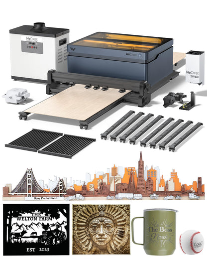 WECREAT Vision 40W Laser Engraver and Cutter Machine with 2W Infrared Laser Module, Auto Conveyor Feeder, Fume Extractor, 4-in-1 Rotary, Air Assist, Laser Bed for Jewelry Acrylic Wood Metal Leather