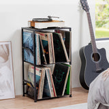 LOAKEKEL Record Player Stand, Vinyl Record Storage Up to 200 Albums, 3 Tier End Table with Removable Dividers, Tall Side Table for Living Room, Bedroom, Black, HETCD010BK1 LOAKEKEL