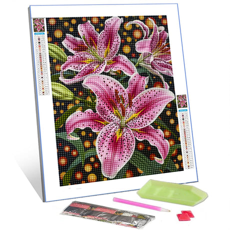 Lilly Flower Diamond Painting DIY 5D, Numbering Kit, Tropical Green Leaves Artwork/Pictures Red Lilium Floral Wall Art Crystal Rhinestone Embroidery Painting Home Decor Adults Gift(12''Wx 16''H) Tucocoo