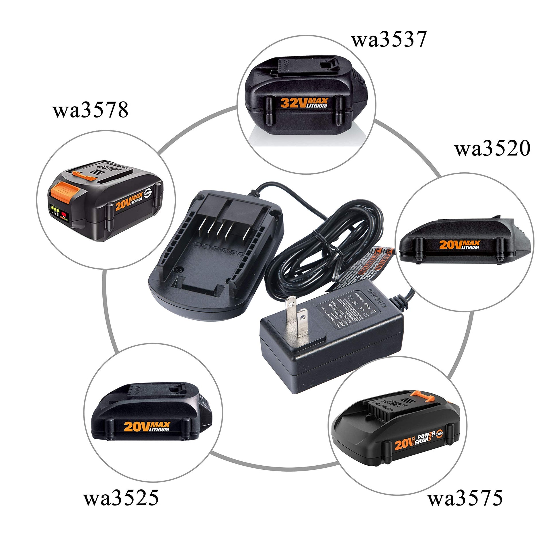 WA3742 Charger for 20V Lithium Battery WA3520 WA3525 WA3578, Cell9102 Replacement Worx Battery Charger 20V WA3732 WA3875 WA3881 - WoodArtSupply