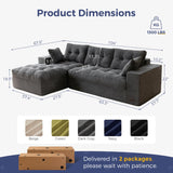 MAXYOYO L-Shaped Sectional Sofa with Convertible Left/Right Ottoman, Cloud Boneless Modular Couch, Layered Cushion & Tufted Upholstered, 4-in-1 Flexible Combination, No Assembly, Dark Grey MAXYOYO