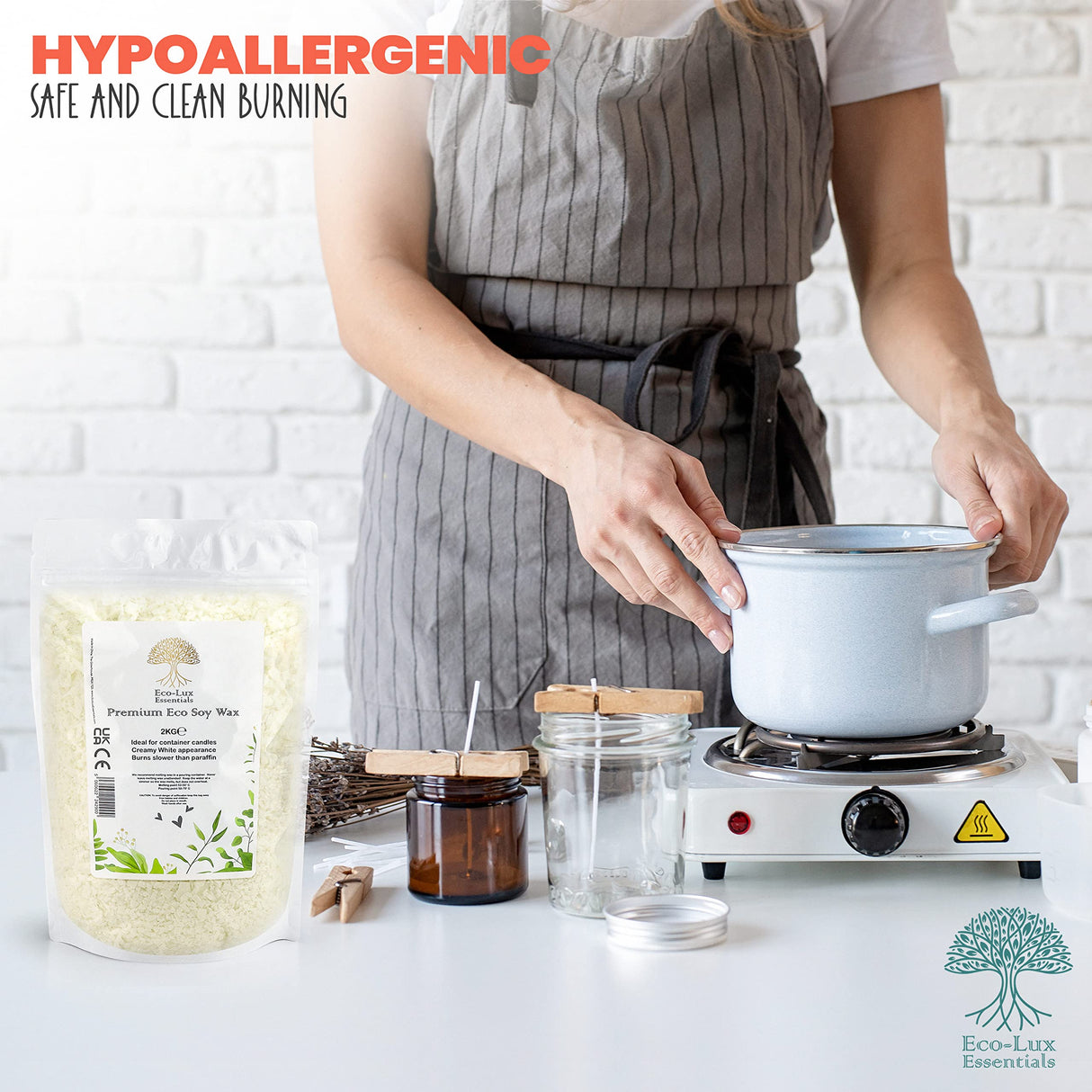 Eco-Lux Essentials 4.4lbs Premium Eco Soy Wax, White, Vegan Cruelty Free, Candle Making from Organic Farm 100% Natural SOYA Wax (4.4, Pounds) The Glowhouse